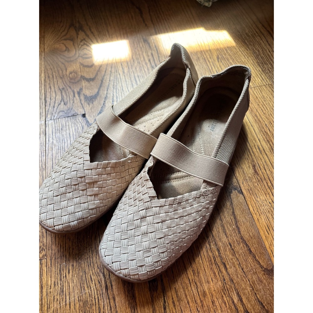 Naturalizer Mary‎ Jane Flats 9 Woven Leather Comfort Work Neutral Ballet Shoes